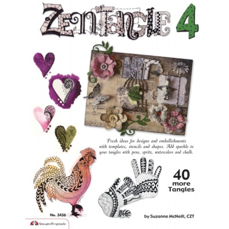 Zentangle 4 art book by Suzanne McNeill featuring techniques for enhancing cards and journals with color and embellishments.