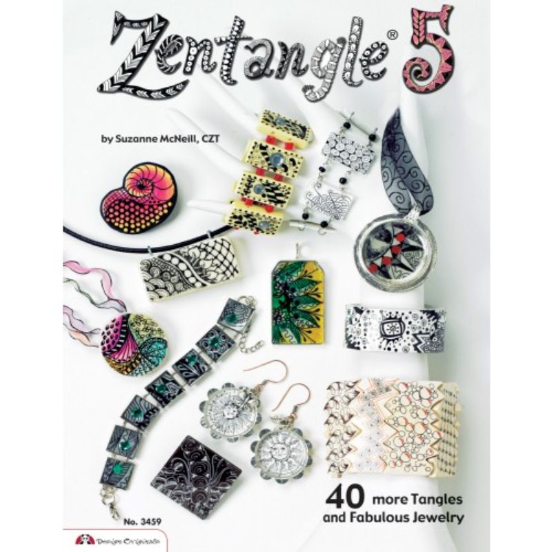 Zentangle 5 book cover featuring advanced tangling techniques, 40 new designs, and creative art projects for jewelry.