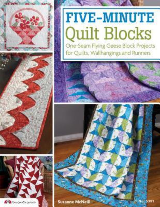 Guide to creating stunning quilt blocks in just five minutes with one-seam techniques and vibrant photography.