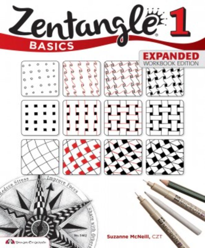 Zentangle Basics 1 workbook with 25 original tangles for stress relief and creative expression, by Suzanne McNeill.