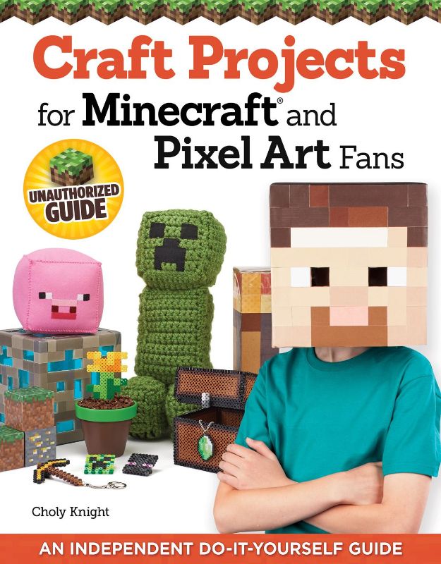 Guidebook for Minecraft craft projects featuring 15 pixel art ideas for all ages and skill levels.