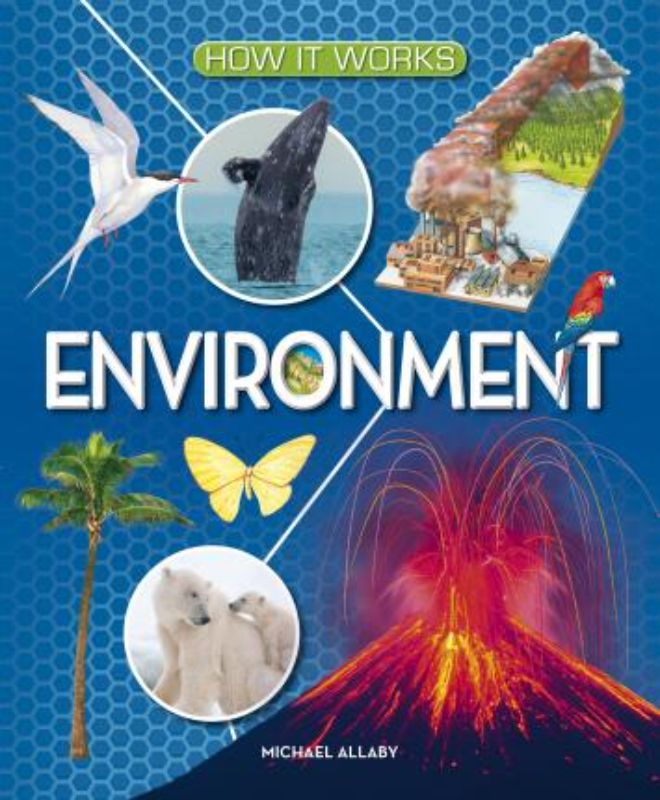 Hardback book 'How it Works - Environment' by Michael Allaby, featuring stunning visuals and 48 pages on ecosystems and biodiversity.