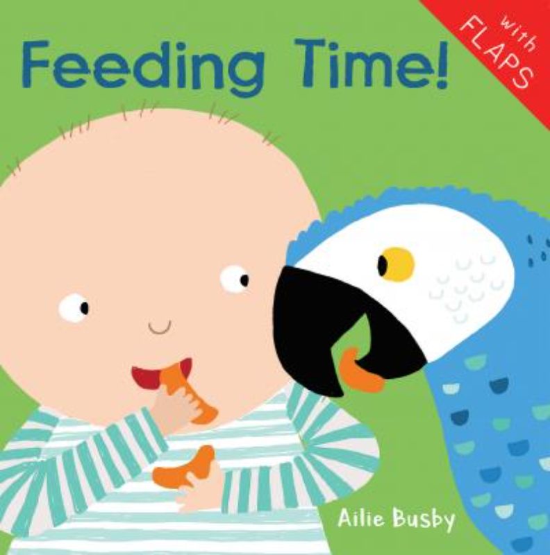 Colorful board book 'Feeding Time' with interactive flaps for engaging learning and bonding experiences for babies.