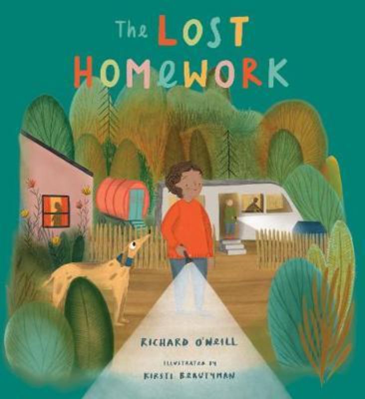 A vibrant illustration from 'The Lost Homework' depicting Sonny helping neighbors with cheerful community tasks.