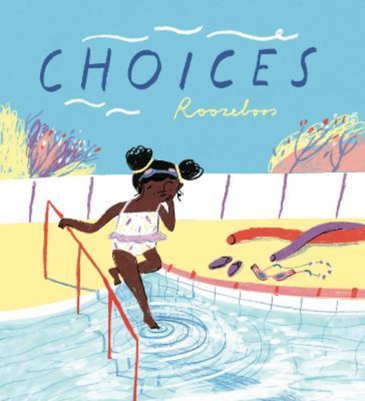 Children's book 'Choices' illustrating a girl's reflections on life and decision-making by the poolside.