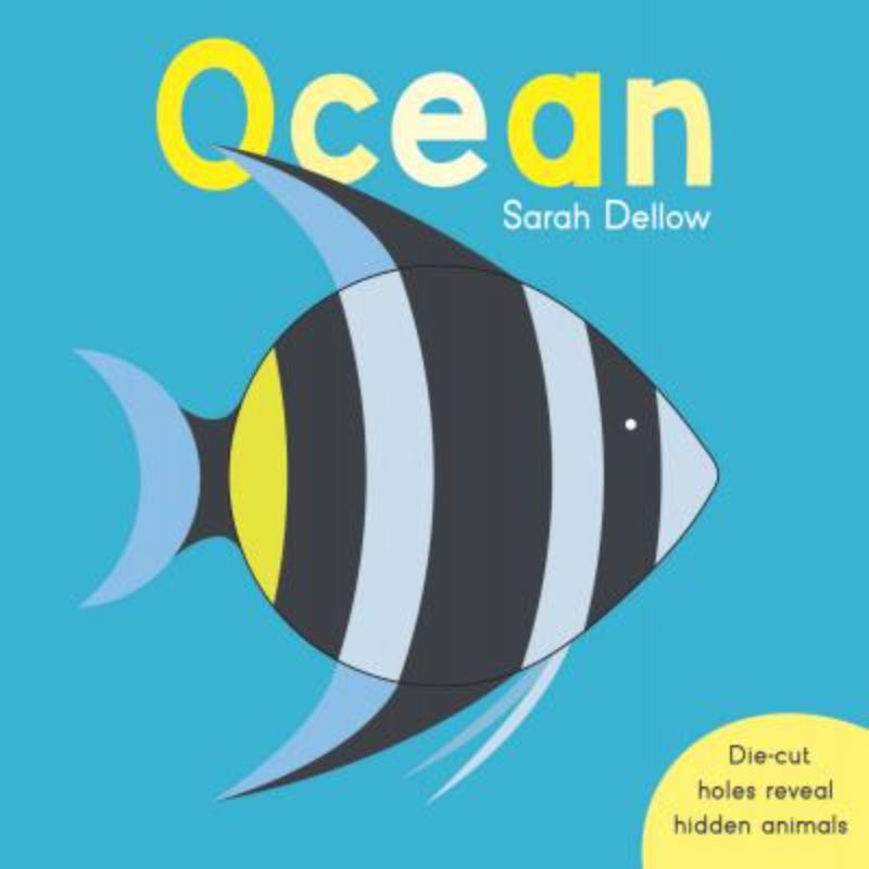 Hardback children's book featuring high contrast ocean illustrations and die-cut holes for interactive learning.