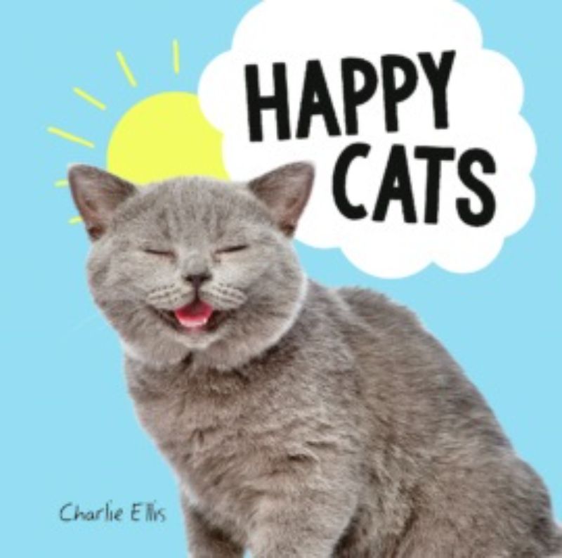 Hardback book 'Happy Cats' with 96 pages celebrating joyful felines and their charming antics for cat lovers.
