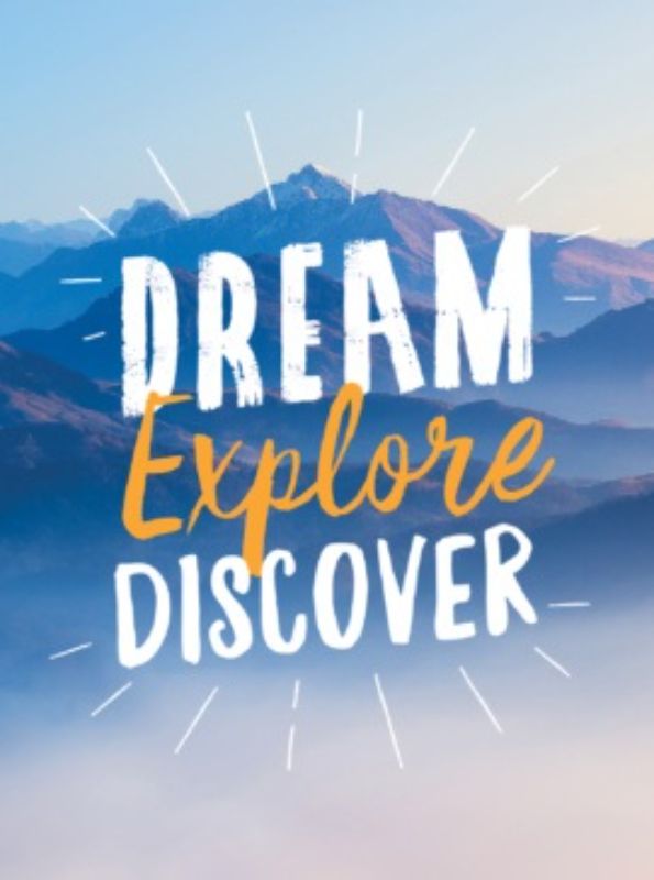 Hardback book 'Dream Explore Discover' with 160 pages of travel inspiration and quotes for adventure seekers.