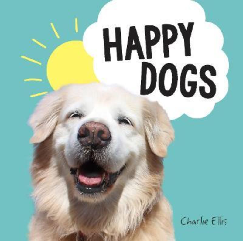 Hardback book featuring vibrant photos of joyful dogs, celebrating canine companionship and uplifting spirits.