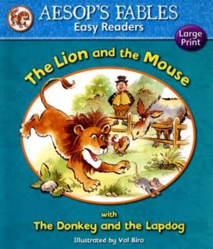 Aesop's Fables 'Lion and the Mouse' Easy Reader, featuring vibrant illustrations and large text for young readers.