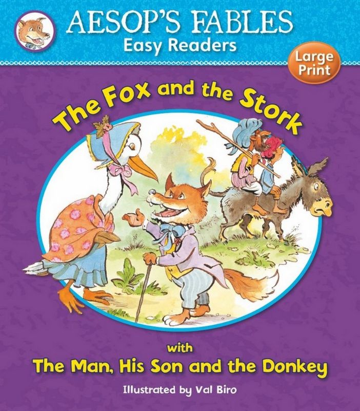Easy reader book 'The Fox and the Stork', vibrant illustrations, large type, teaches lessons of friendship and trust for kids 5-8.