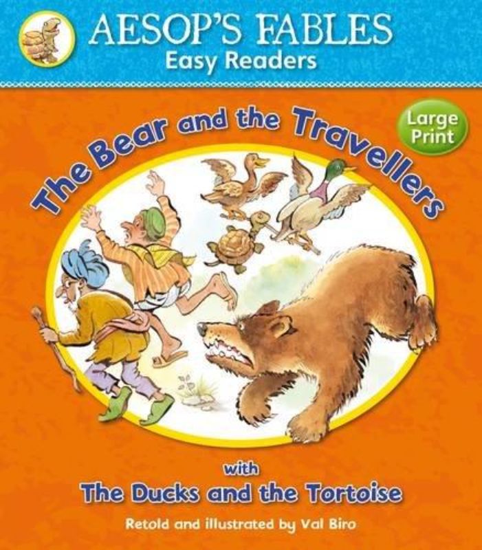 Aesop's Fables Easy Reader featuring 'The Bear and the Travellers' with engaging illustrations and large text for kids.