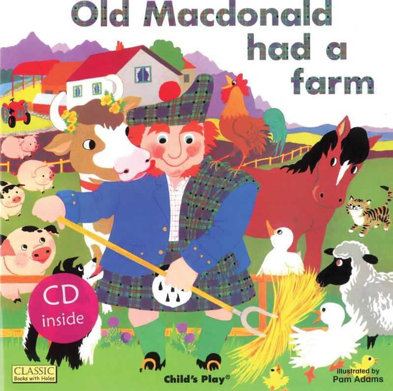 Soft cover book and audio CD of 'Old Macdonald Had A Farm', featuring vibrant illustrations and engaging nursery rhyme songs.
