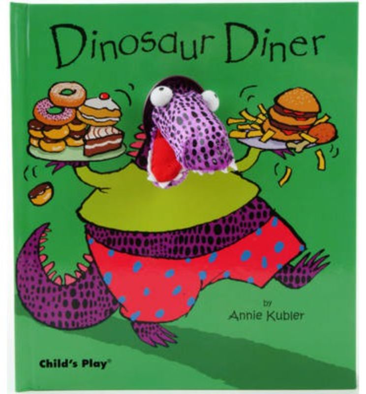Interactive Dinosaur Diner Finger Puppet Book for kids, promoting healthy habits through storytelling and playful puppets.
