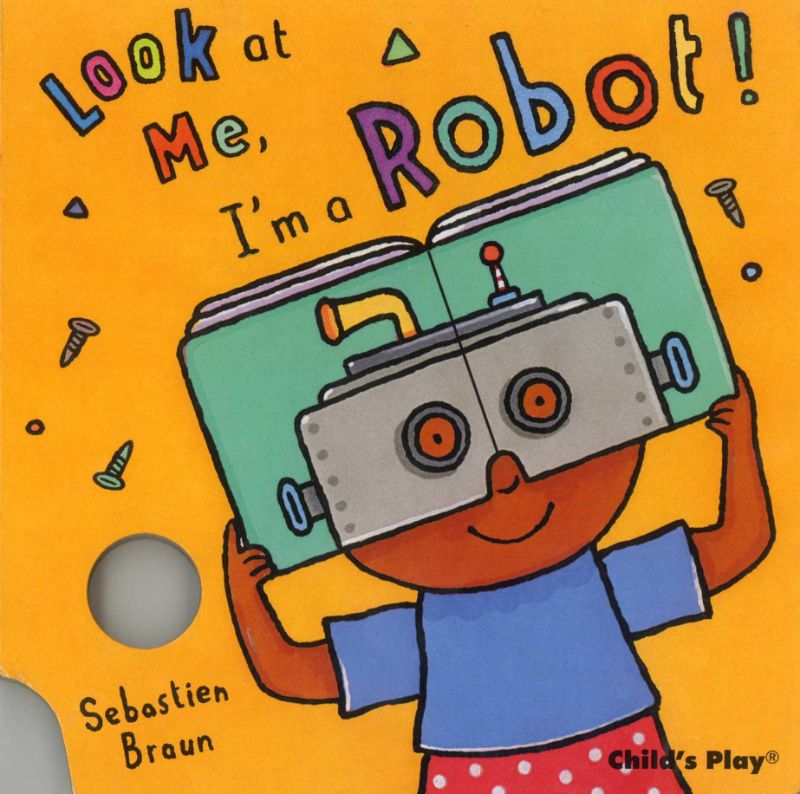 A colorful hardback children's book featuring various robot characters, encouraging imaginative play and role-playing skills.