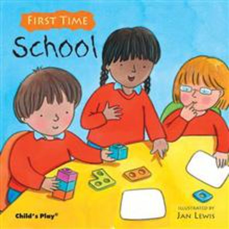 Colorful paperback book for young children introducing school experiences, featuring engaging illustrations and simple text.