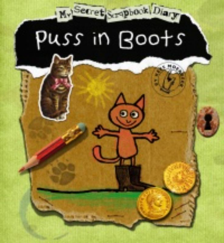 Whimsical Puss In Boots Secret Scrapbook Diary with pop-ups, stickers, and multi-media illustrations to spark creativity.