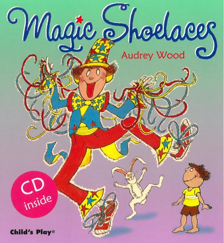 Brightly illustrated soft cover shoelaces with a fun CD, designed to keep shoes tied securely for kids and adults.