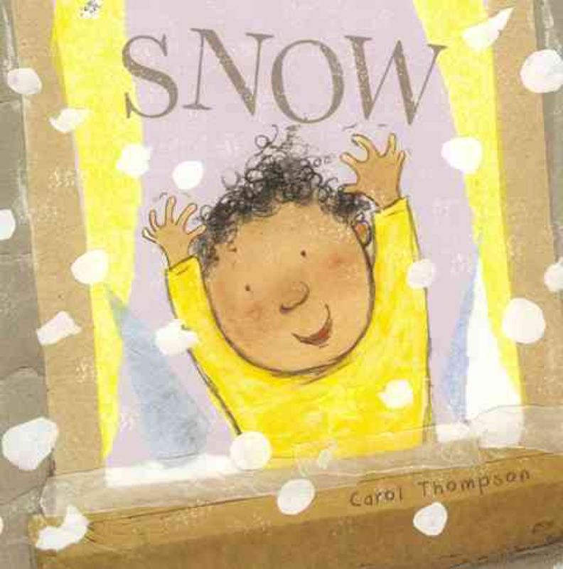 A hardback children's book titled 'Snow' by Carol Thompson, featuring vibrant illustrations of winter landscapes for sensory exploration.