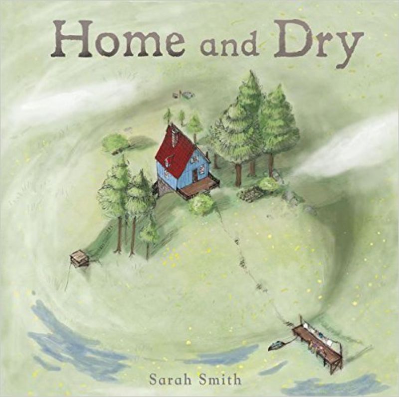 Colorful cover of 'Home and Dry', a children's book about the Puddlings' rainy island adventures and summer challenges.