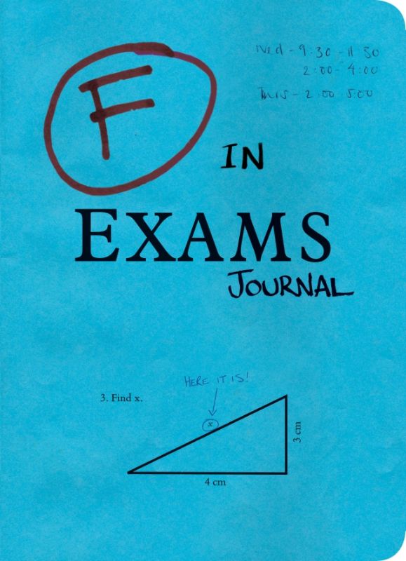 Hardback F in Exams Journal with 192 pages, featuring humorous school blunders and illustrations for creative notes.