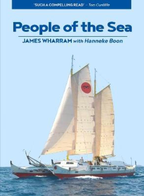 Book cover of 'People of the Sea' by James Wharram, showcasing Polynesian double canoes and maritime culture in the South Pacific.