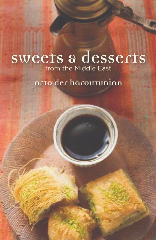 A beautiful hardcover cookbook showcasing diverse Middle Eastern sweets and desserts, featuring rich recipes and traditions.