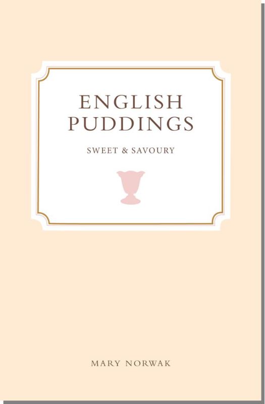 Hardback cookbook featuring classic British pudding recipes by Mary Norwak, including sweet and savory options.
