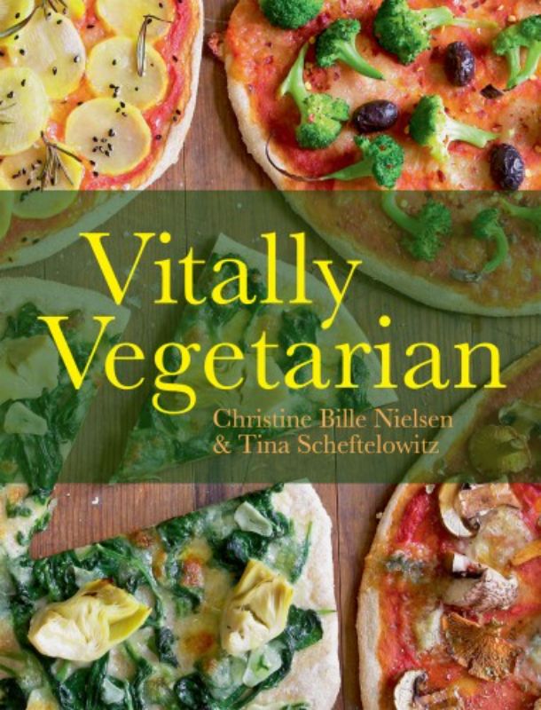 Vibrant cookbook 'Vitally Vegetarian' featuring over 100 delicious meat-free recipes for all cooking levels.
