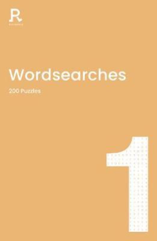 Engaging paperback puzzle book 'Wordsearches: Book 1' featuring 200 word search puzzles in a portable, 15x15 grid format.