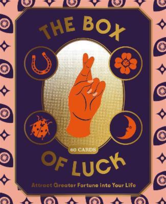 Colorful Box of Luck containing 60 good luck cards with cultural symbols, designed for positivity and fortune.
