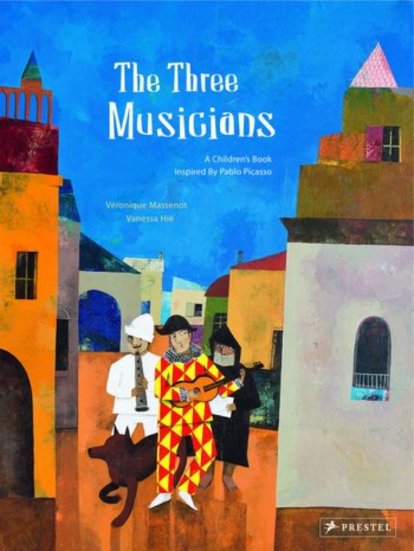 Colorful illustration of musicians and a dog bringing joy to the fearful kingdom of Mirador, inspired by Picasso's art.
