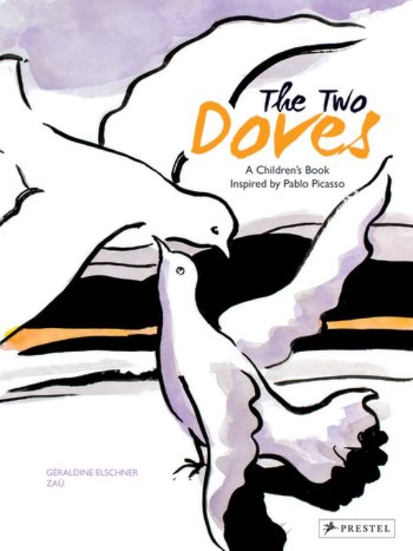 A beautifully illustrated children's book featuring two doves exploring vibrant worlds, inspired by Picasso's art.