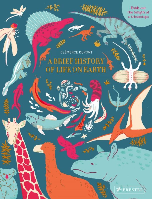 Stunning hardback book detailing Earth's 4.6 billion-year history with vibrant illustrations and an accordion-style timeline.