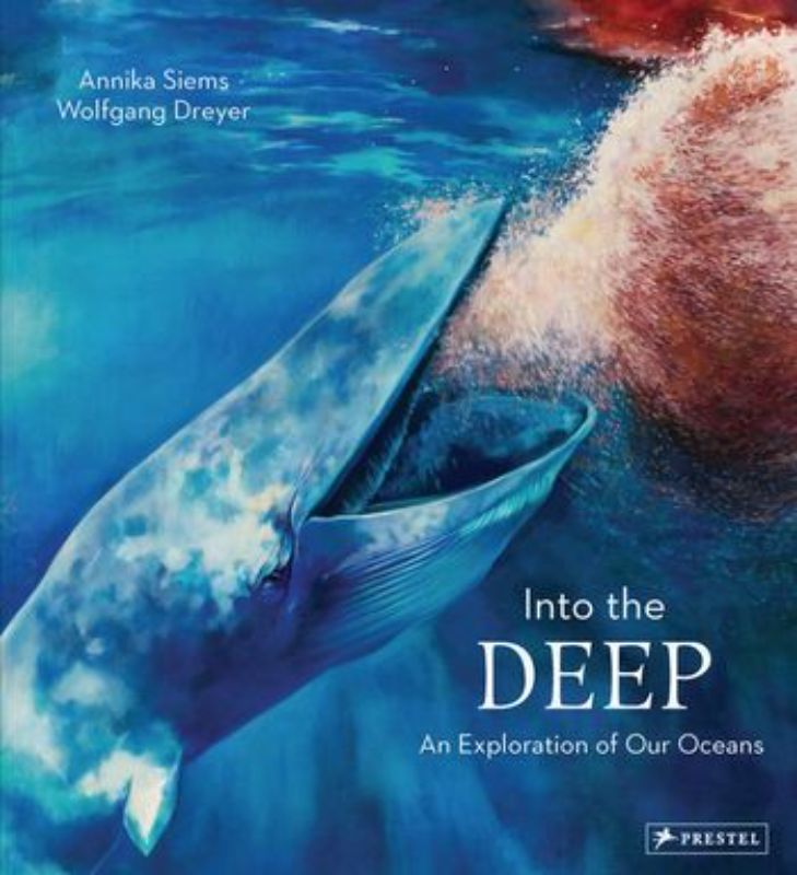 Hardback book 'Into the Deep' featuring vibrant illustrations of ocean life, exploring marine ecosystems and wonders.
