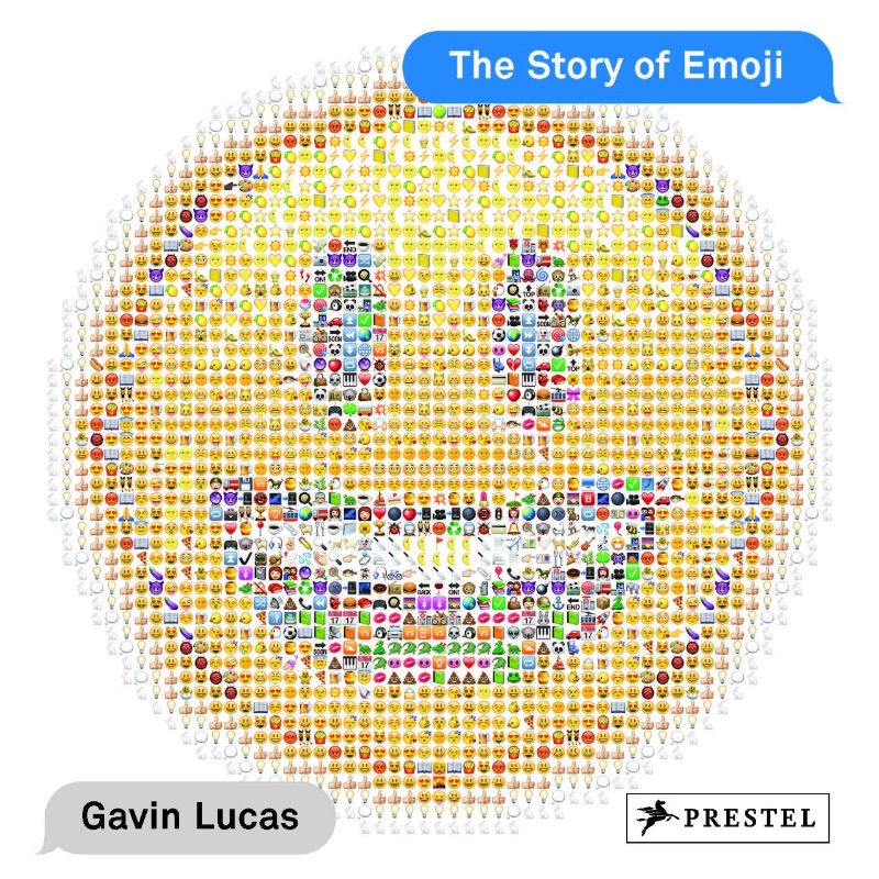 Hardback book 'The Story of Emoji' by Gavin Lucas, exploring emoji origins, evolution, and cultural impact with illustrations.