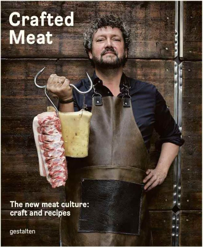 Hardback book 'Crafted Meat' showcasing fine charcuterie recipes, techniques, and the revival of artisanal butchery.