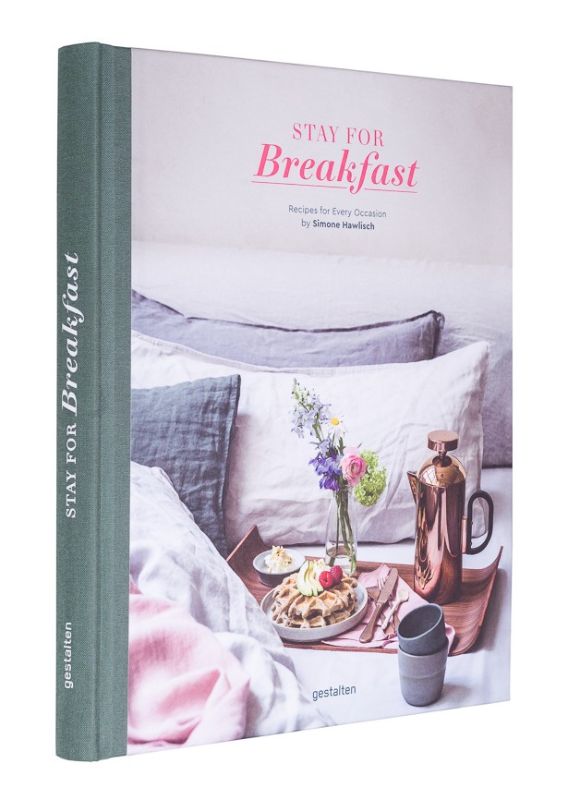 Hardback cookbook 'Stay For Breakfast' with 208 pages of diverse breakfast recipes and stunning photography for every occasion.