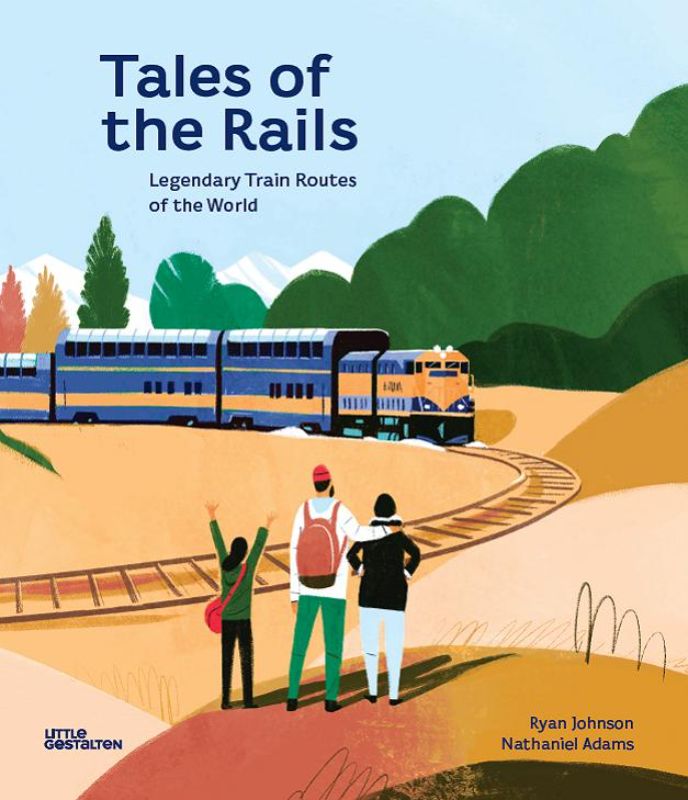 Hardcover book showcasing iconic train routes worldwide, featuring vibrant images and fascinating travel stories.