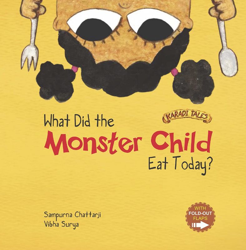 Vibrant children's book cover featuring a monster's whimsical meals, perfect for ages 7 to 9, with interactive flaps.