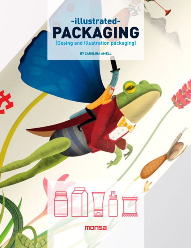 Hardback book on modern packaging design with 192 illustrated pages by Carolina Amell, showcasing innovative branding.