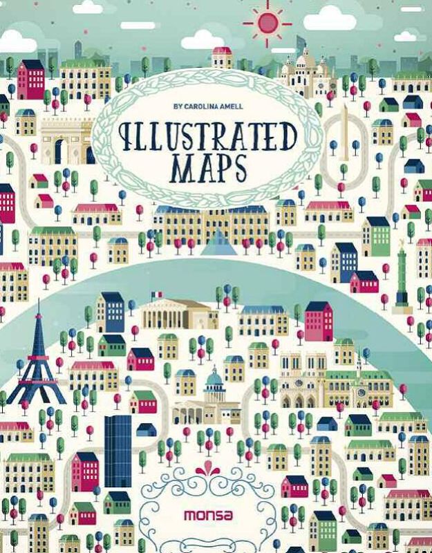A beautifully bound hardback book showcasing imaginative illustrated maps of iconic cities worldwide, crafted by renowned artists.