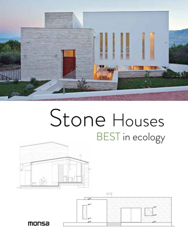 A beautifully illustrated book on stone houses, showcasing elegant and sustainable modern architecture by Patricia Martinez.