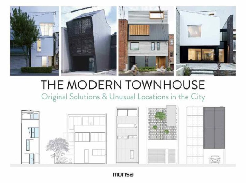 A hardback book showcasing modern townhouse designs, focusing on innovative architecture and natural light integration.