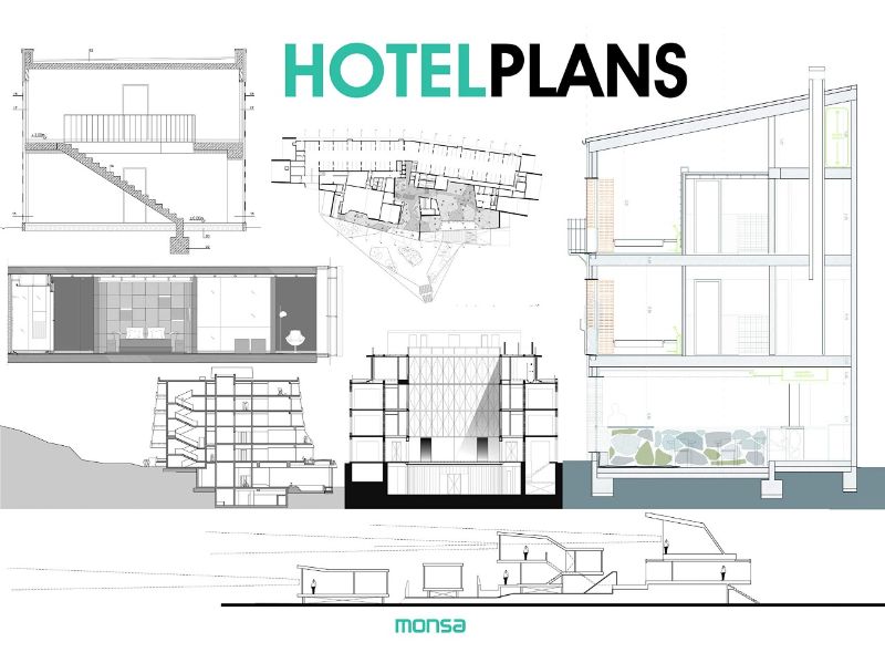 Hardback book 'Hotel Plans' featuring 300+ unique hotel floor plans and 35 exceptional global hotel projects.
