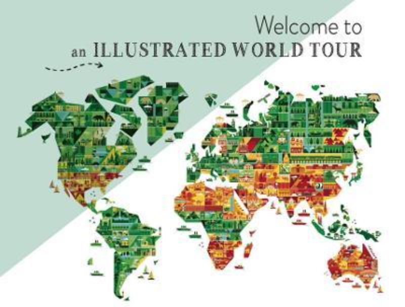 Hardback book featuring over 100 illustrated maps of global cultures and destinations by Anna Minguet.