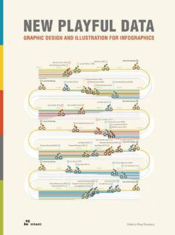 Cover of 'New Playful Data' showcasing vibrant infographic designs and illustrations for creative data visualization.