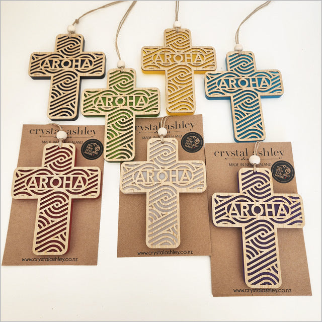 Hanging Ornament - Cross 12 Aroha 2 (Black Satin Acrylic)