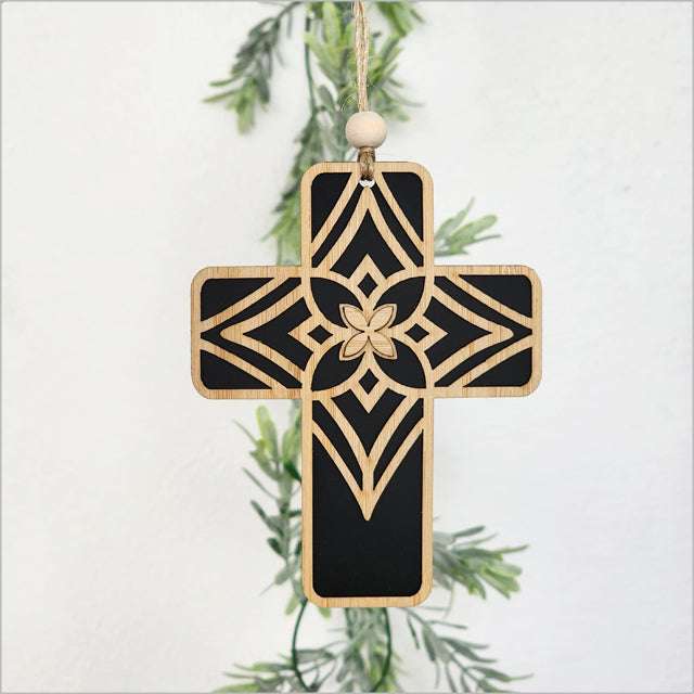 Hanging Ornament - Cross 14 Tapa 2 (Black Satin Acrylic)