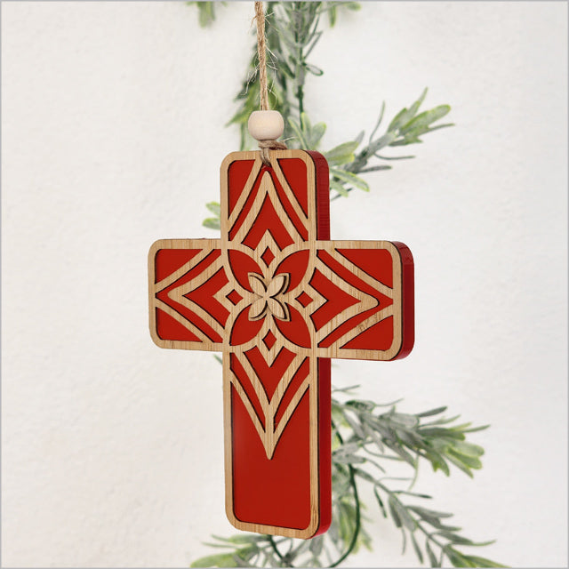 Hanging Ornament - Cross 14 Tapa 2 (Red Satin Acrylic)
